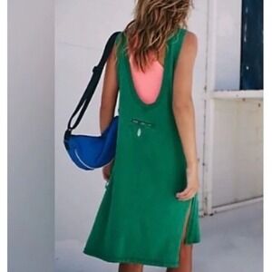 Free People Sz M FP Movement Green Hot Shot Tunic Tank Top Dress Open Back Boho